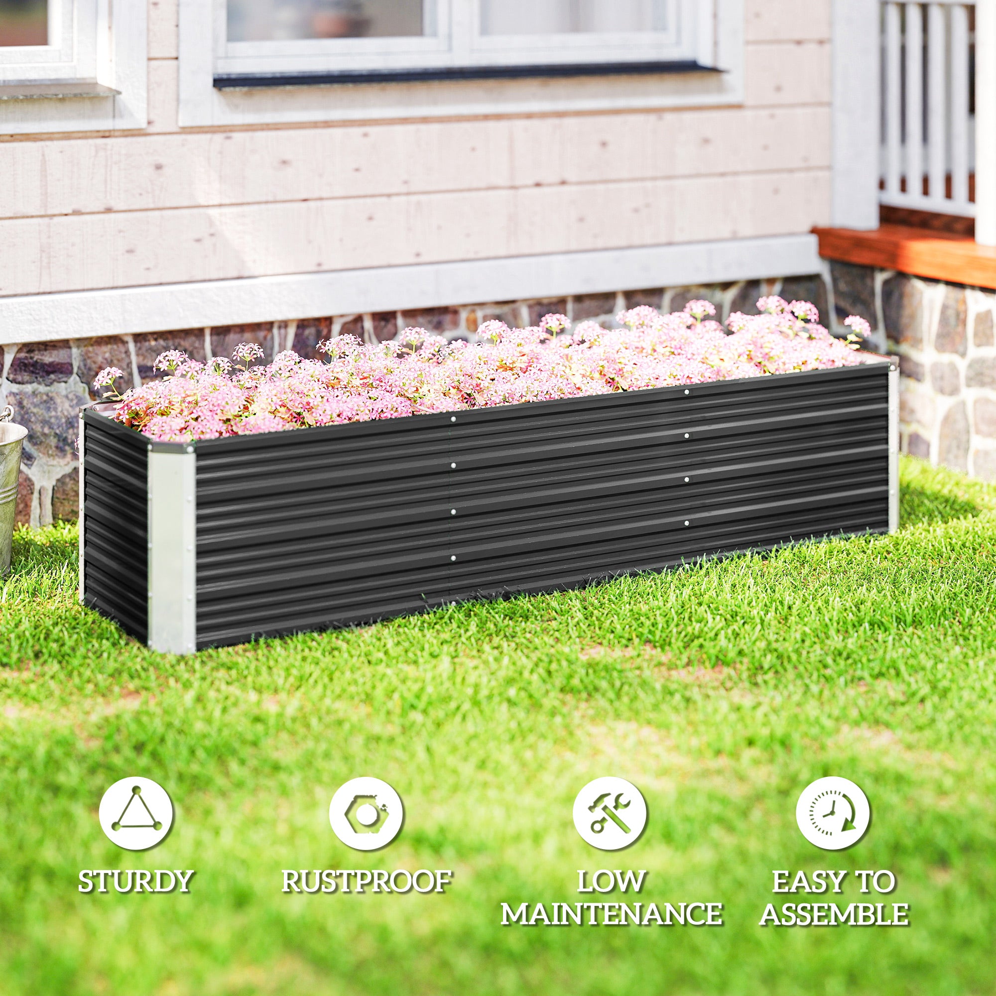 6' x 1.5' x 1.3' Galvanized Raised Garden Bed, Elevated Large Metal Planter Box w/ Install Gloves for Backyard, Patio to Grow Vegetables, Herbs, and Flowers, Dark Grey