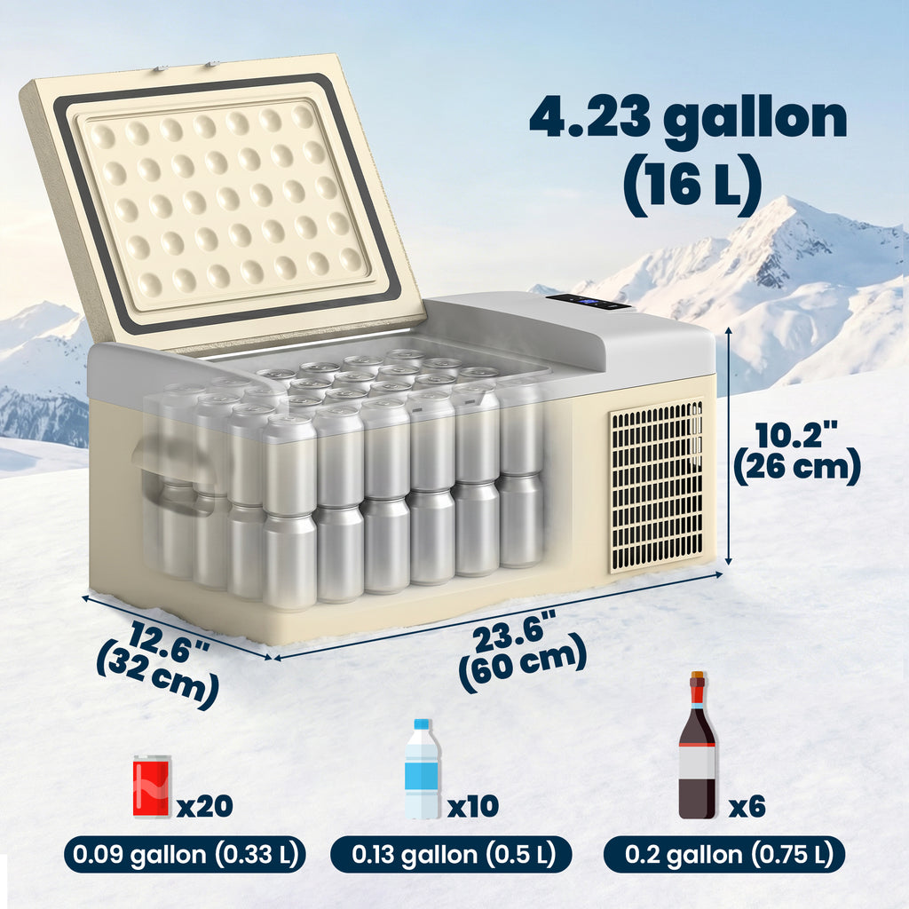 12 Volt Car Refrigerator, 17QT Car Fridge Electric Cooler, 12/24V DC and 100-240V AC, -4â„‰-50â„‰, Portable Refrigerator