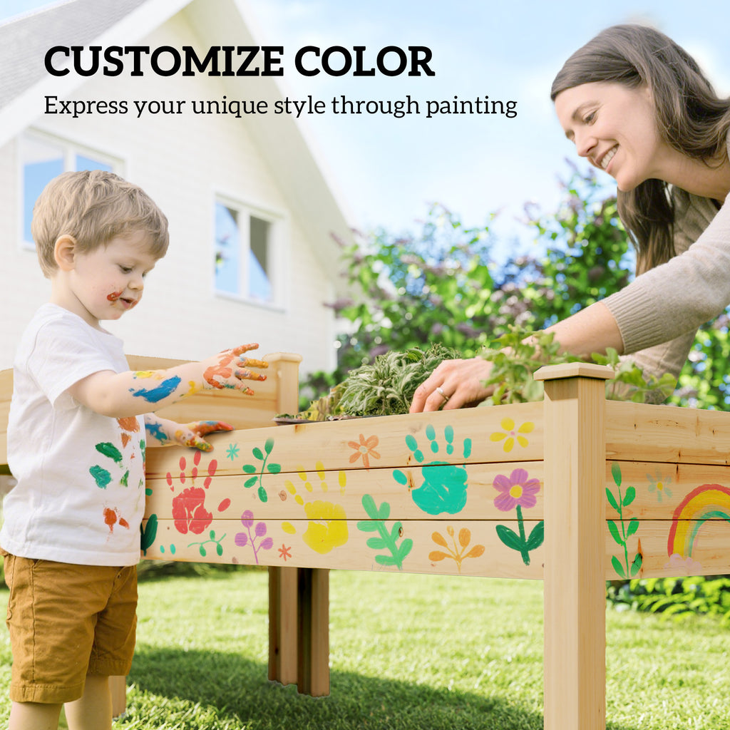 2 Tiers Wood Plant Raised Bed Flower Vegetable Herb Grow Box Stand Garden  Step Planter Stand Free Combination Natural