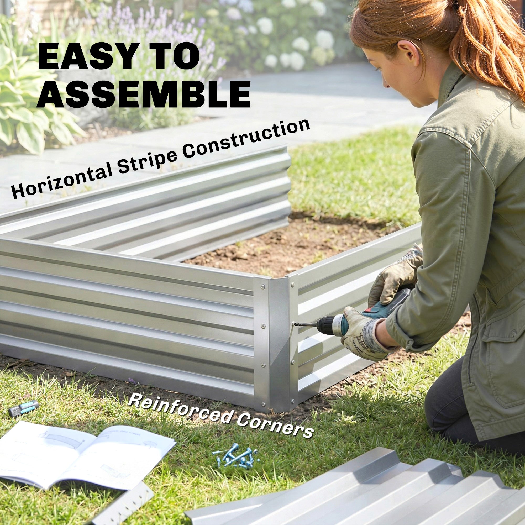 2 Tier Galvanized Raised Garden Bed, Steel Planter Box for Vegetables, Flowers, Herbs, 47" x 40" x 23", Silver
