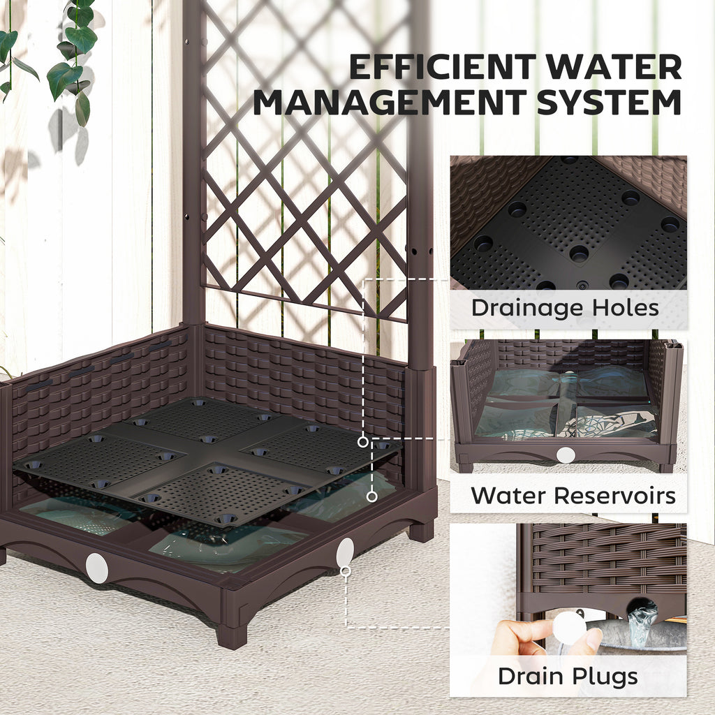 Raised Garden Bed with Trellis, Plastic Raised Flower Bed with Drainage Holes and Drain Plugs, 16" x 16" x 48"
