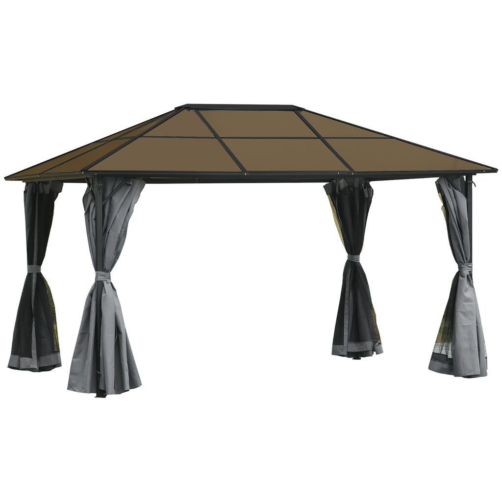 10' x 13' Hardtop Gazebo Aluminum Framed Marquee Party Tent Shelter with Mesh Curtains & Side Walls - Grey