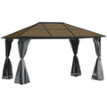 10' x 13' Hardtop Gazebo Aluminum Framed Marquee Party Tent Shelter with Mesh Curtains & Side Walls - Grey