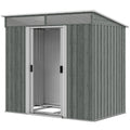 6.5x4FT Galvanised Metal Shed with Foundation Kit, Lockable Garden Tool Storage House with Sliding Doors, Vents, Grey
