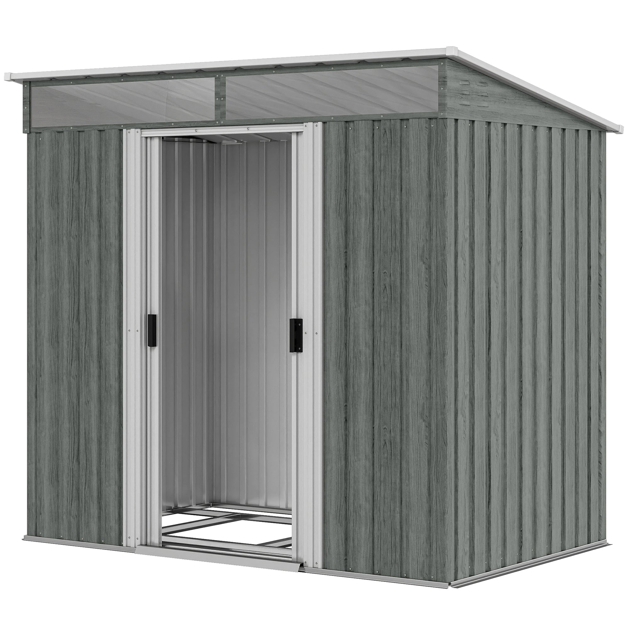 6.5x4FT Galvanised Metal Shed with Foundation Kit, Lockable Garden Tool Storage House with Sliding Doors, Vents, Grey
