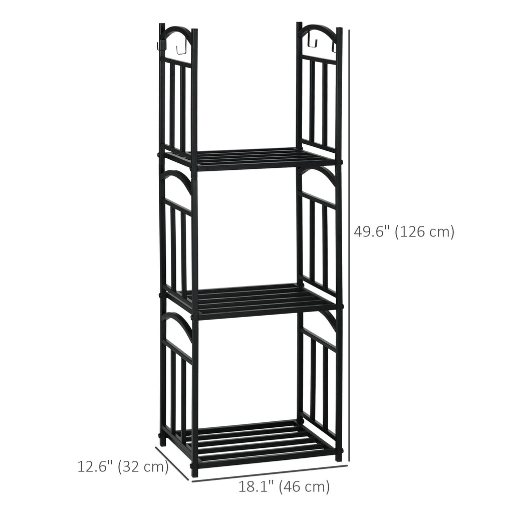 3-Tier Firewood Rack Heavy Duty Wood Storage Log Stacking Shelf with Hanging Hooks, Outdoor Indoor Use, Black
