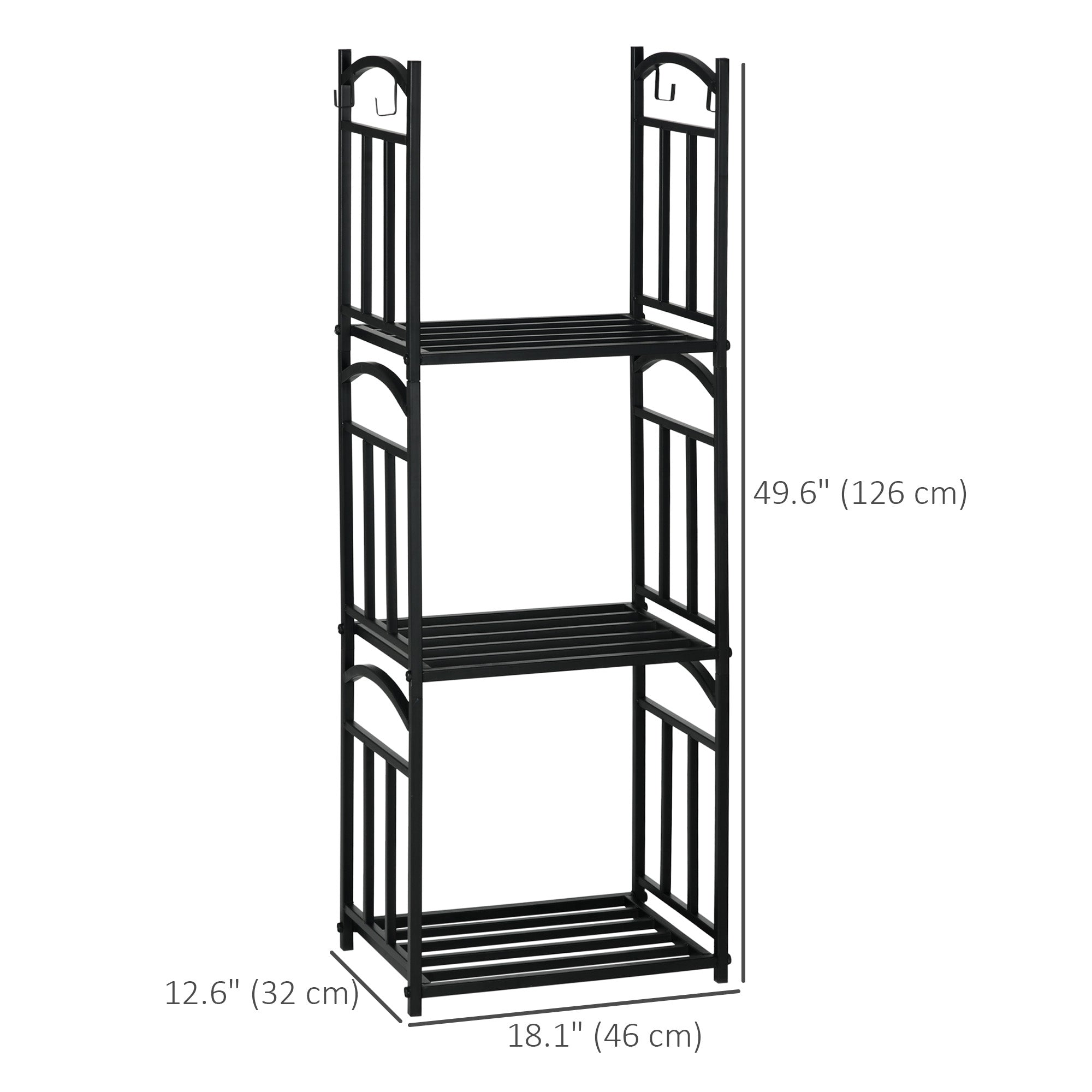 3-Tier Firewood Rack Heavy Duty Wood Storage Log Stacking Shelf with Hanging Hooks, Outdoor Indoor Use, Black