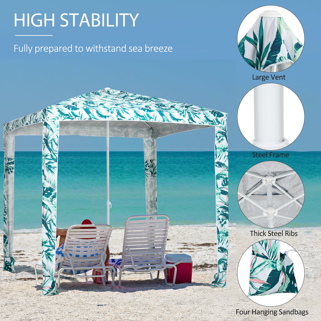 Beach Umbrella, 6.5' Easy-Assembly Sun-Shade Shelter with Sandbags and Carry Bag, Cool UV50+, Green