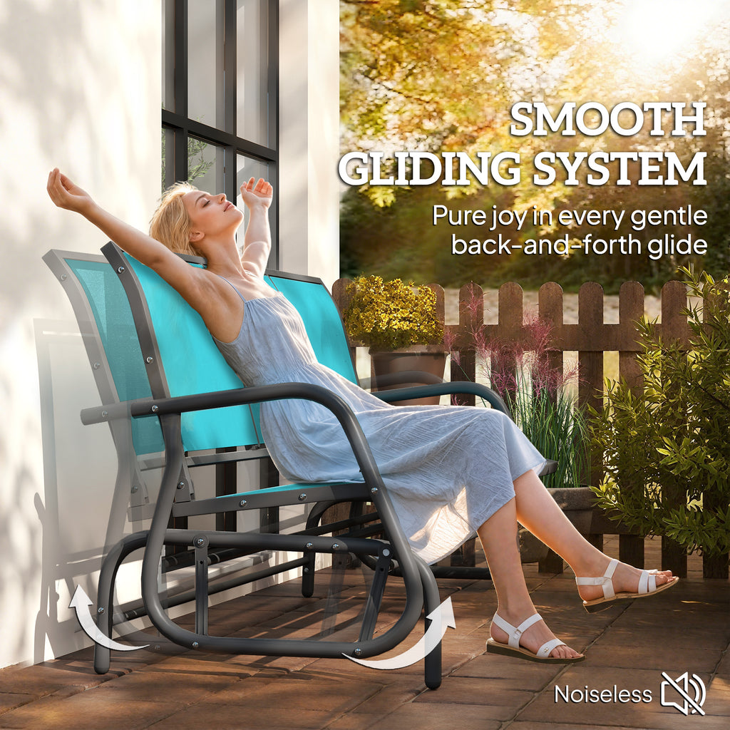 3-Seat Outdoor Glider Chair, Patio Rocking Chair, Steel Frame, Sling Fabric Seat for Garden, Backyard, Lawn, Blue
