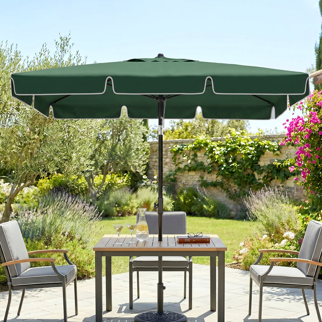 6.5x4ft Rectangle Patio Umbrella Aluminum Tilt Adjustable Garden Parasol Sun Shade Outdoor Canopy Green