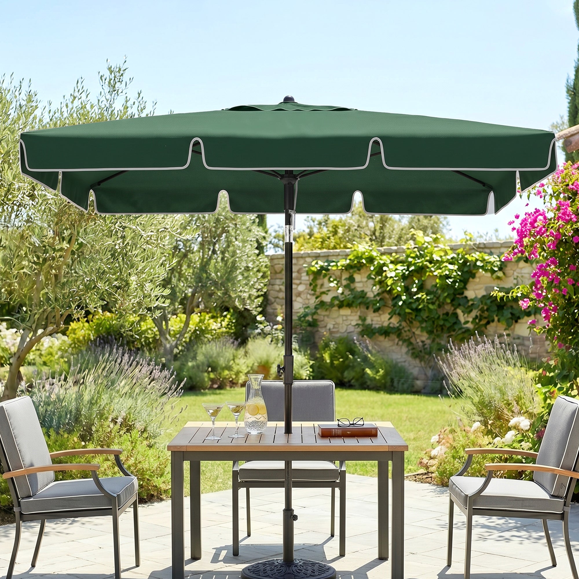 6.5x4ft Rectangle Patio Umbrella Aluminum Tilt Adjustable Garden Parasol Sun Shade Outdoor Canopy Green