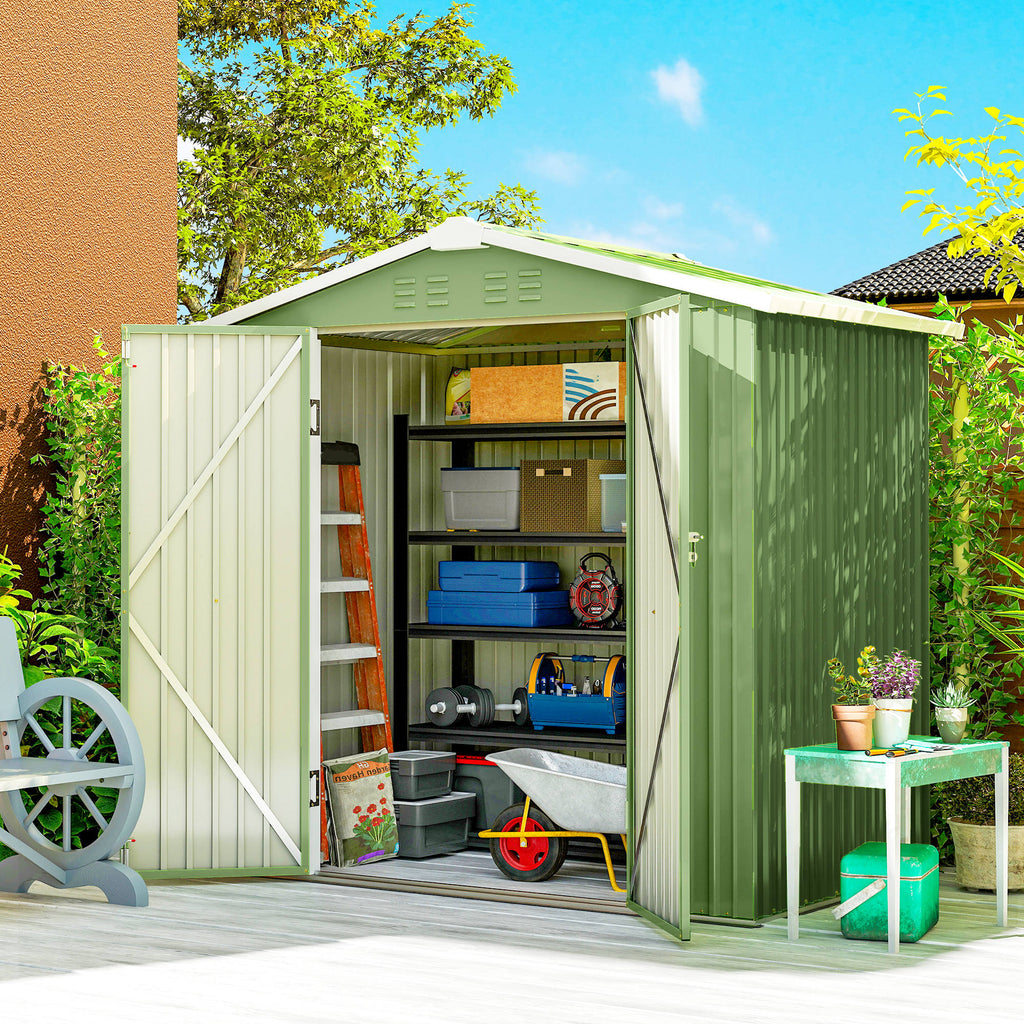 6.5' x 4'  Outdoor Storage Shed, Metal Garden Shed with Lockable Double Doors, 4 Vents, Light Green