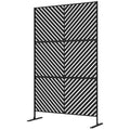 6.5FT Decorative Outdoor Divider, Metal Privacy Screen with Stand, Triangle Style, Black