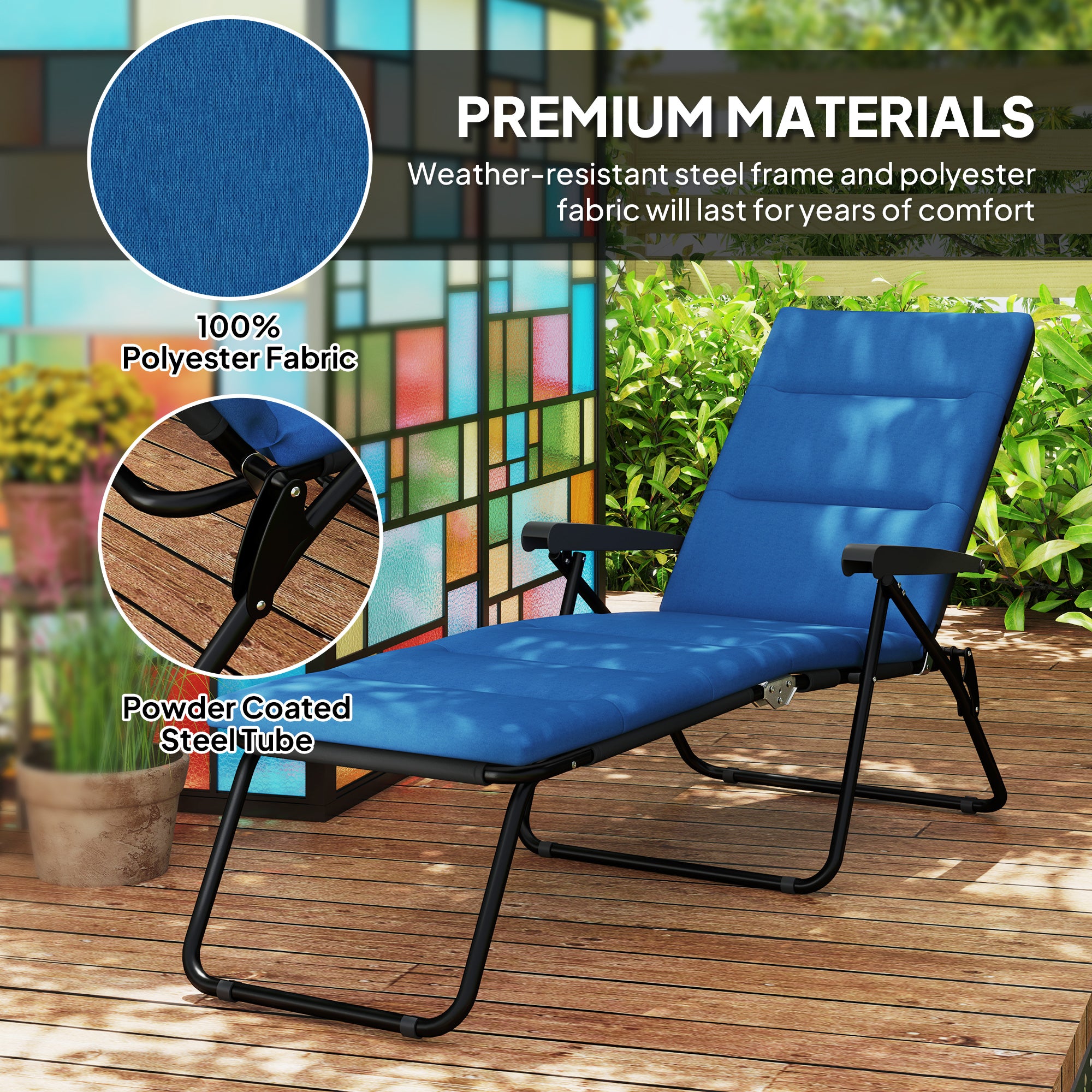 Foldable Lounge Chair, Reclining Patio Sun Lounger with 6-Position Adjustable Back, Blue