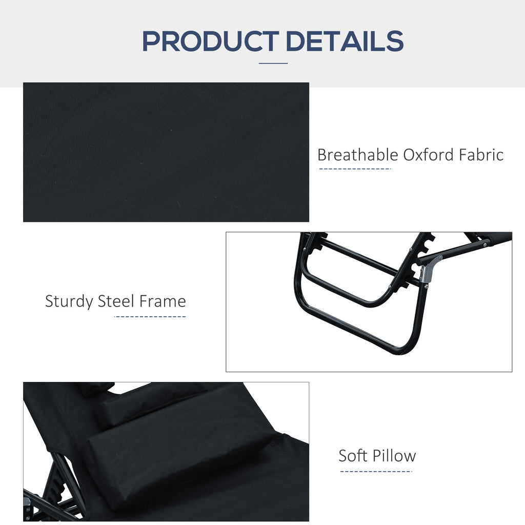 Folding Outdoor Lounge Chair, Portable Reclining Beach Lounger with Face Hole, Detachable Pillow, 4-Position Adjustable Backrest, For Patio, Garden, Poolside, Black