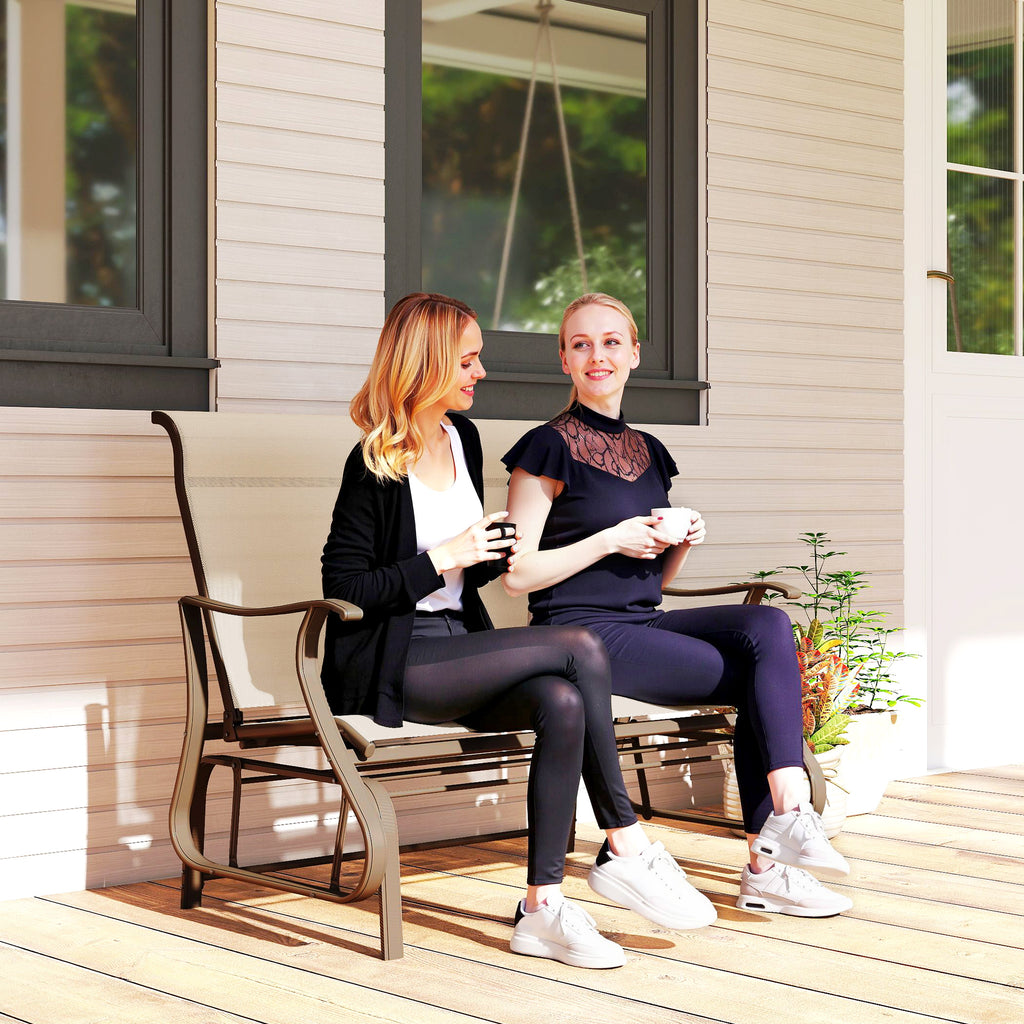 2-Person Outdoor Glider Chair, Patio Glider Rocking Chair with Mesh Seat and Backrest, Steel Frame for Outdoor, Backyard, Khaki