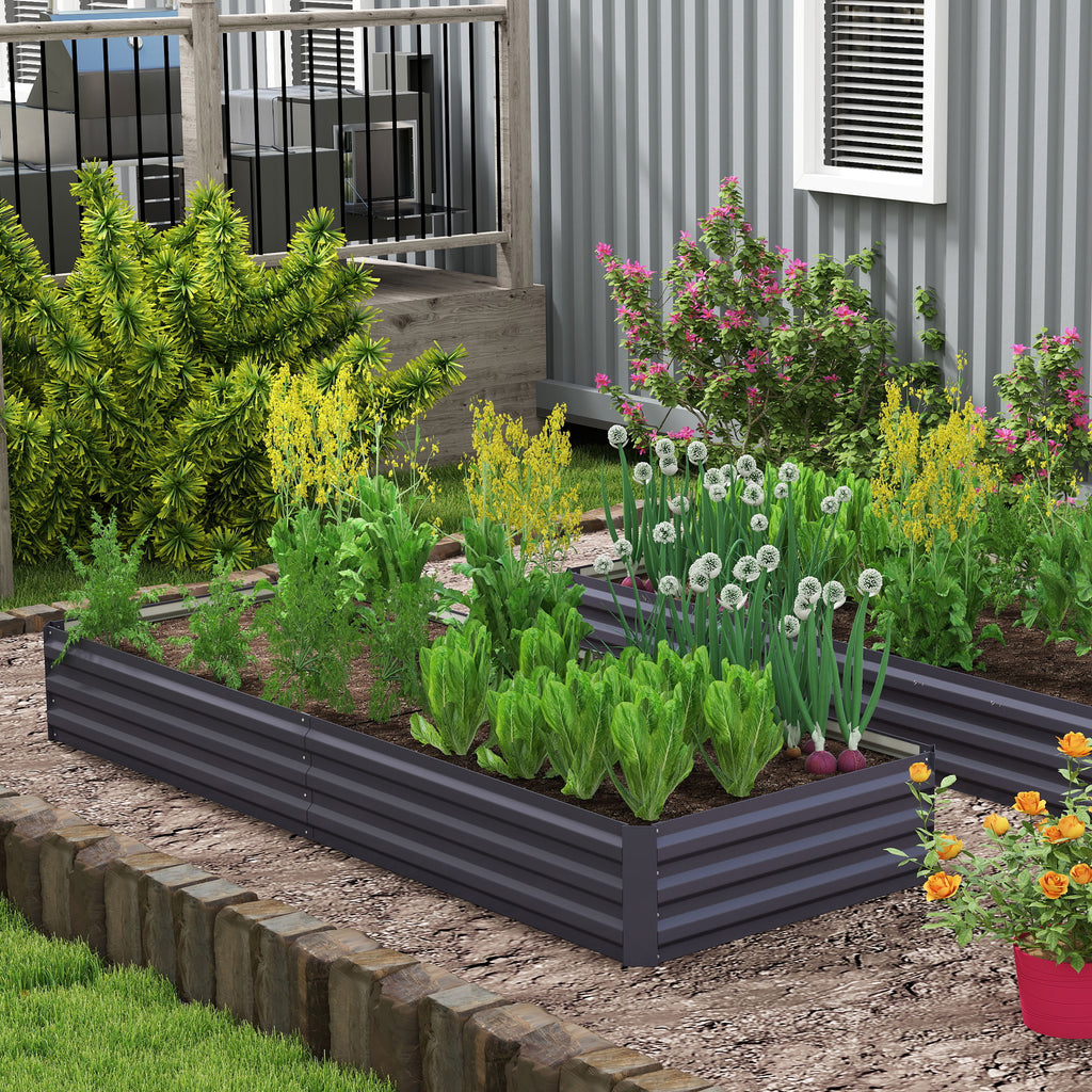95" x 36" x 12" Galvanized Raised Garden Bed, Metal Elevated Planter Box for Growing Flowers, Herbs, Succulents, Grey
