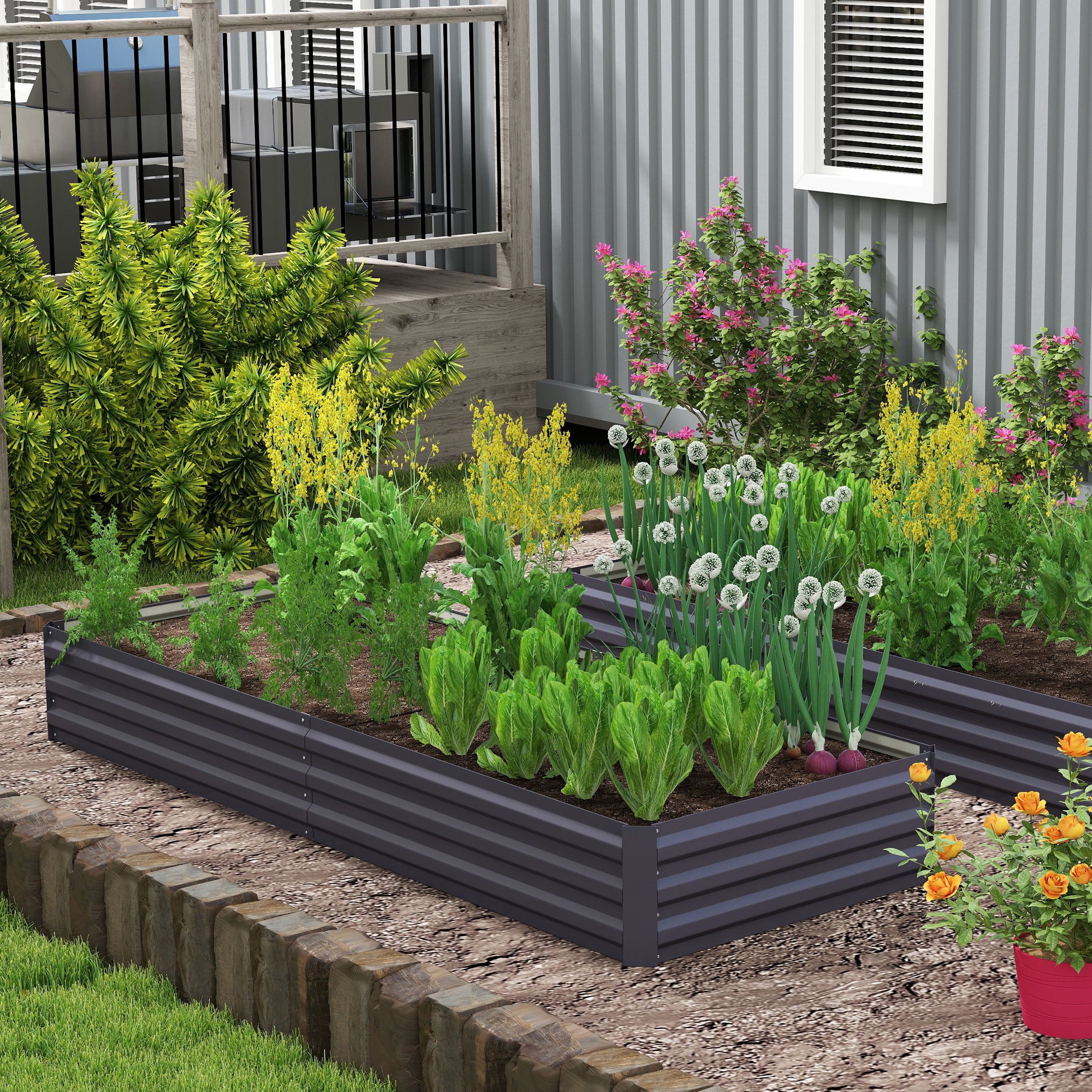 95" x 36" x 12" Galvanized Raised Garden Bed, Metal Elevated Planter Box for Growing Flowers, Herbs, Succulents, Grey