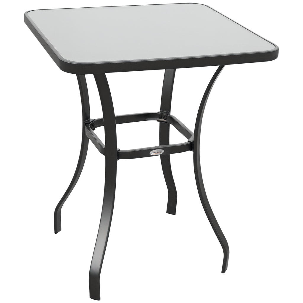 27" Patio Square Table with Tempered Glass Top Outdoor Dining Bar Table Steel Backyard Bistro Table Steel Frame