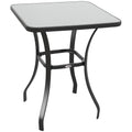 27" Patio Square Table with Tempered Glass Top Outdoor Dining Bar Table Steel Backyard Bistro Table Steel Frame