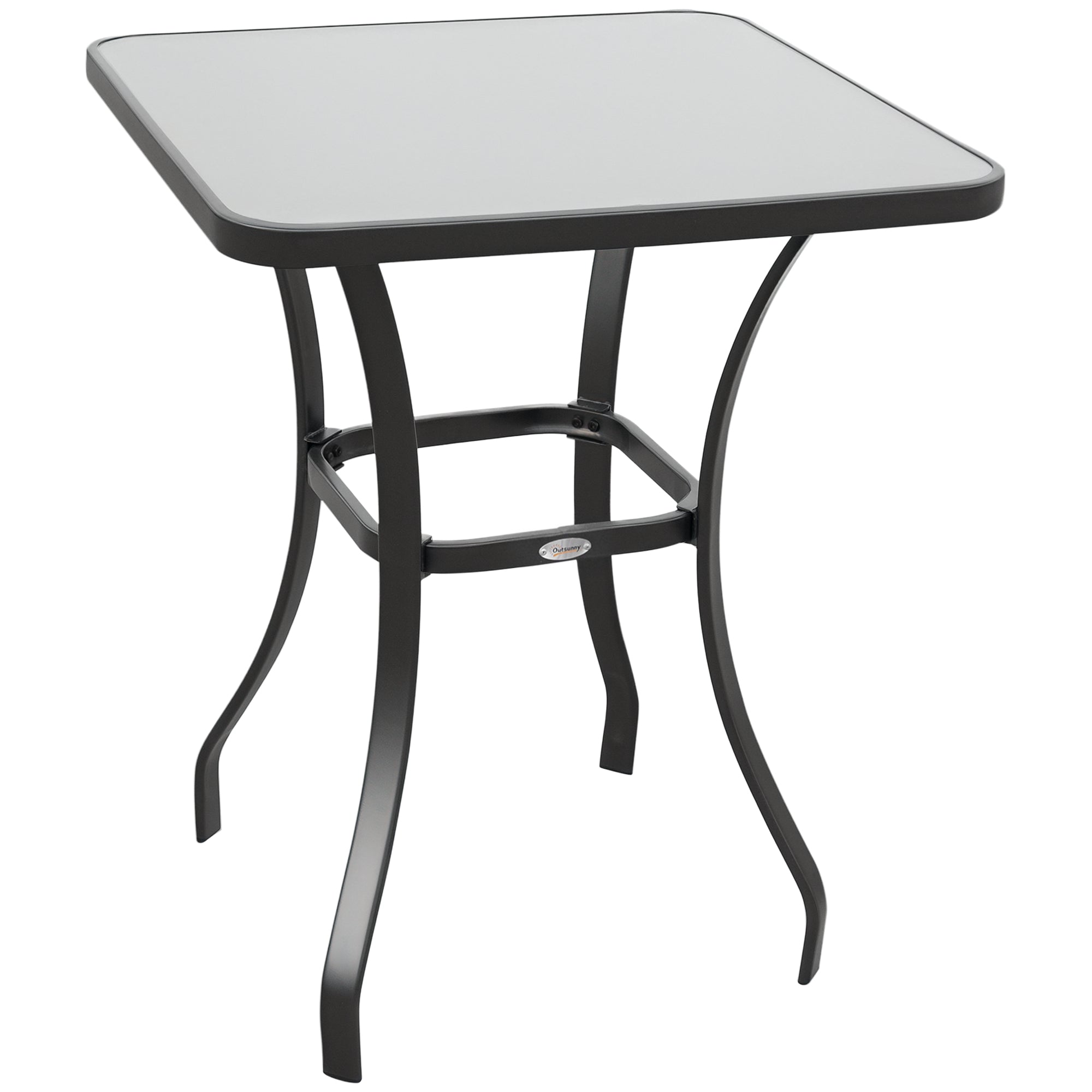 27" Patio Square Table with Tempered Glass Top Outdoor Dining Bar Table Steel Backyard Bistro Table Steel Frame