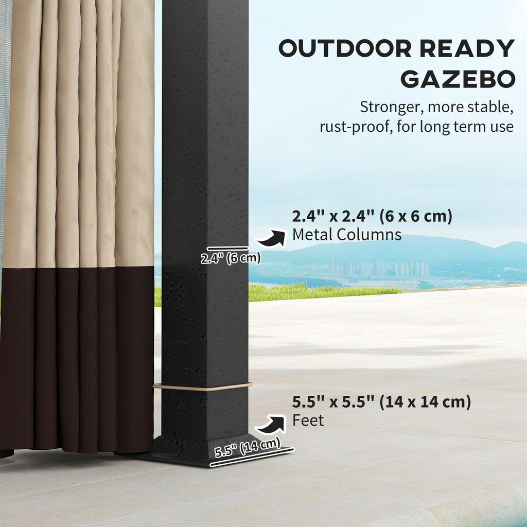 11'Â xÂ 13' Patio Gazebo, Double Roof Outdoor Gazebo Canopy with Netting & Curtains, Galvanized Metal Frame, Khaki