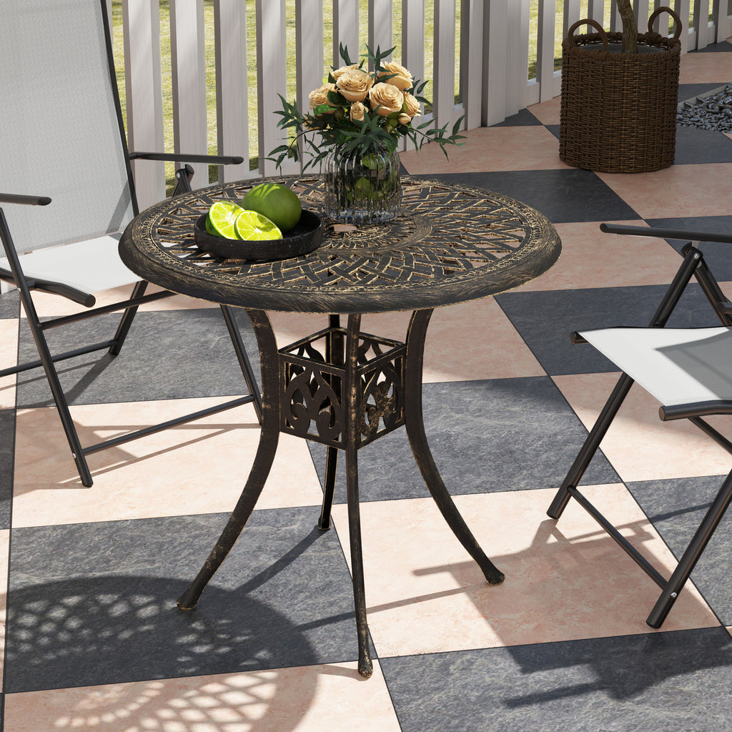30-inch Round Patio Dining Table with Umbrella Hole Cast Aluminium Outdoor Bistro Table, Brown