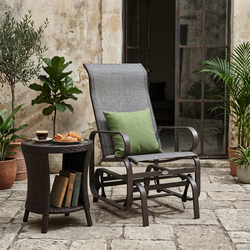 Patio Glider with Breathable Mesh Fabric, Outdoor Glider Chair, Garden Rocking Gliding Seat for Patio, Yard, Porch, Grey