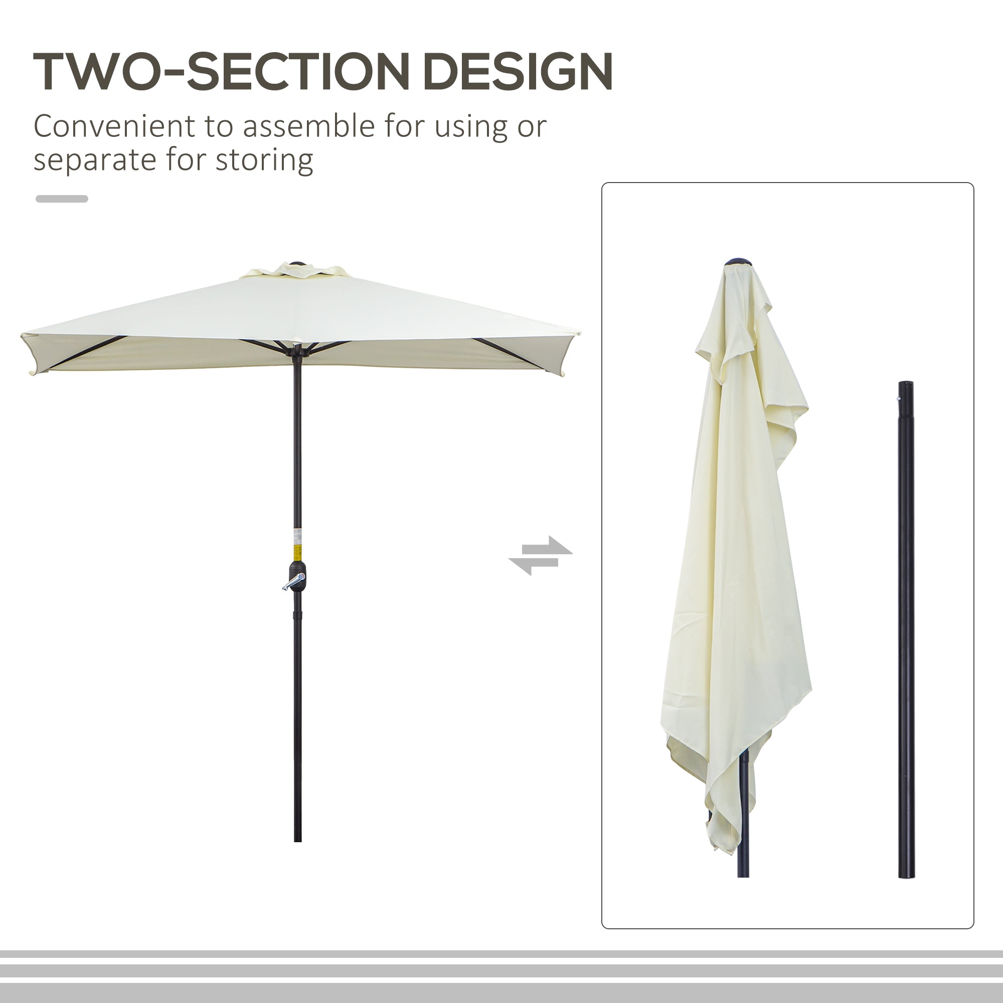 8ft Half Umbrella Outdoor Balcony Parasol Patio Garden Outdoor Window Sun Shade w/ 5 Ribs Beige