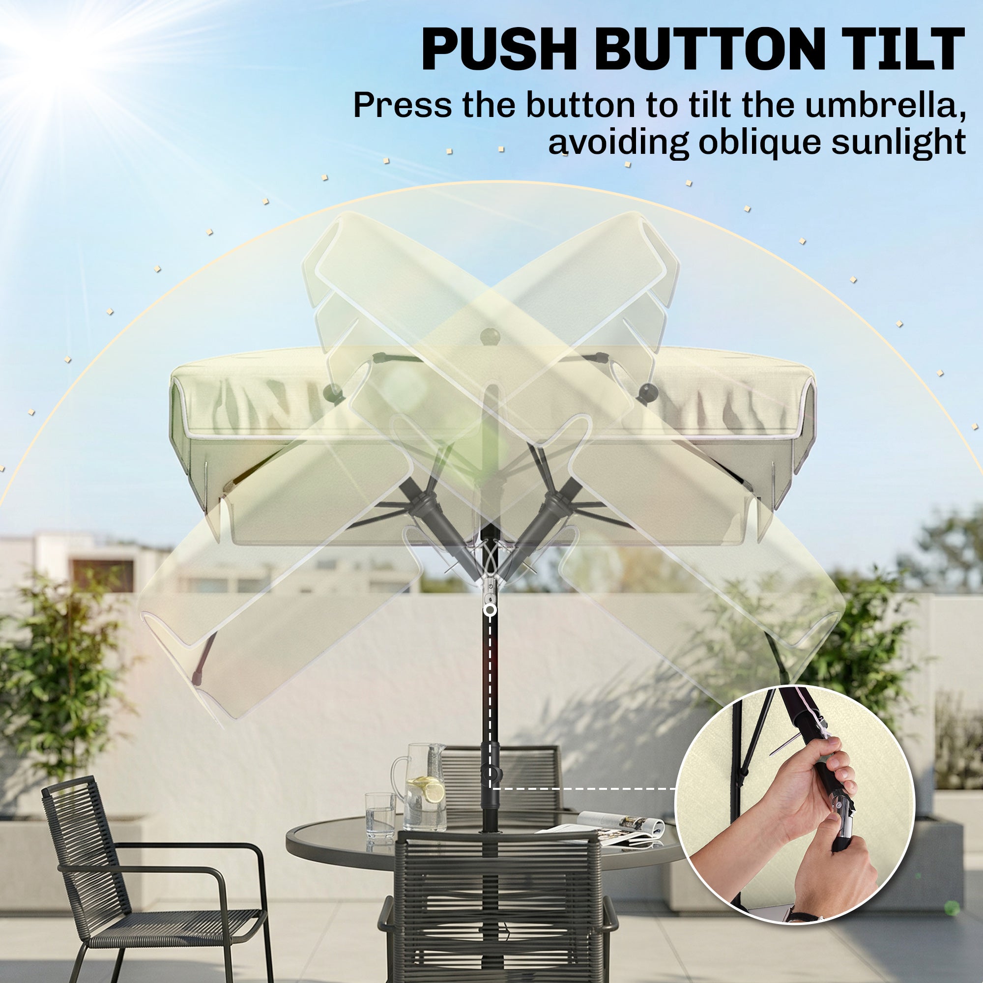 6.5x4ft Rectangle Patio Umbrella Aluminum Tilt Adjustable Garden Parasol  Sun Shade Outdoor Canopy Cream White
