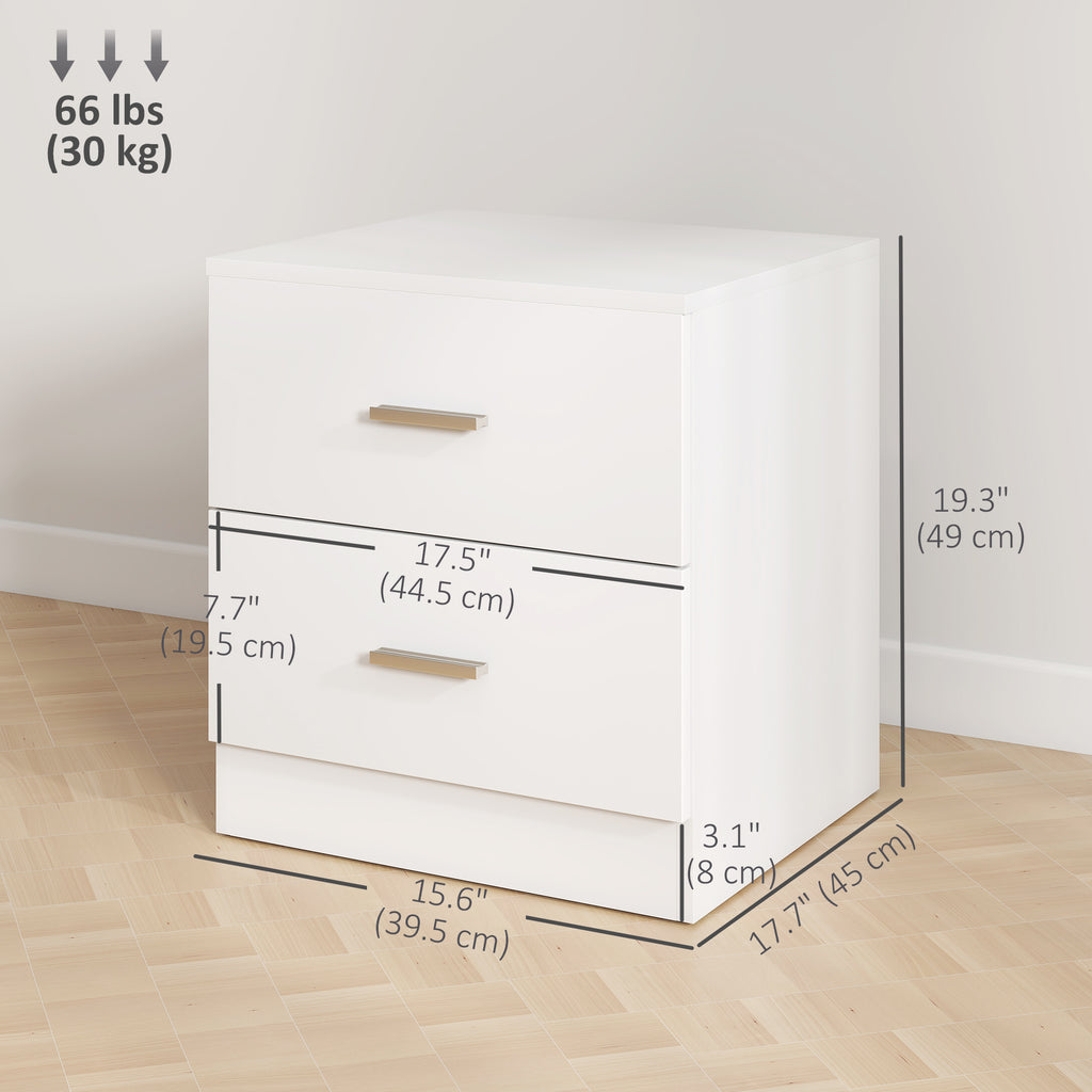 Bedside Table with 2 Drawers, Modern Nightstand for Bedroom, White