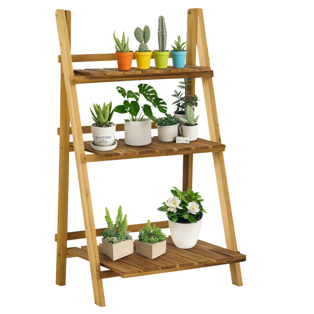Outdoor Plant Stand, Foldable Flower Stand 3-Tier Wooden Plant Shelf for Garden Indoor Outdoor, 24" x 14" x 37"