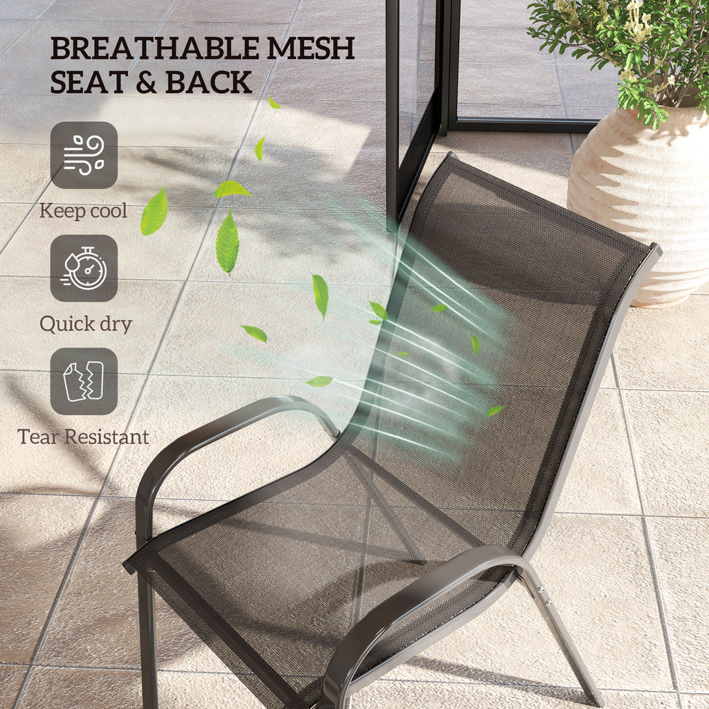 Set of 4 Outdoor Dining Chairs, Stackable Lawn Chairs with High Back, Breathable Mesh Seat for Garden Porch, Black