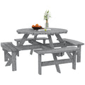 8 Seater Round Wooden Pub Bench & Picnic Table, Patio Dining Set for Outdoor Patio (Umbrella Not Included)