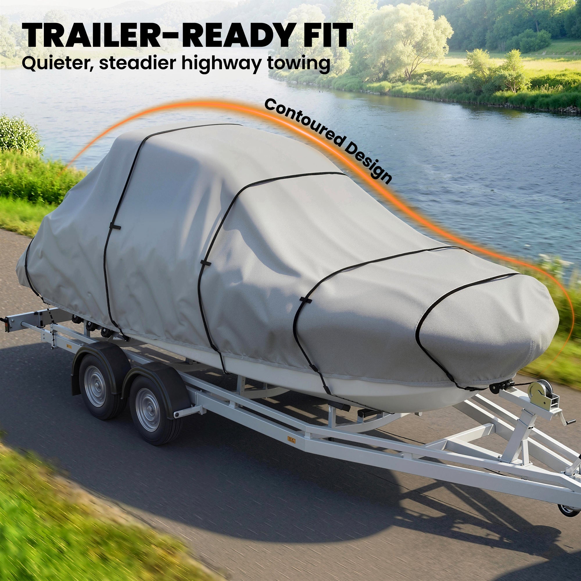 22-24 Ft Trailer Boat Cover, 3000mm Waterproof Universal Boat Cover with Quick-Fasten Buckles, Light Grey