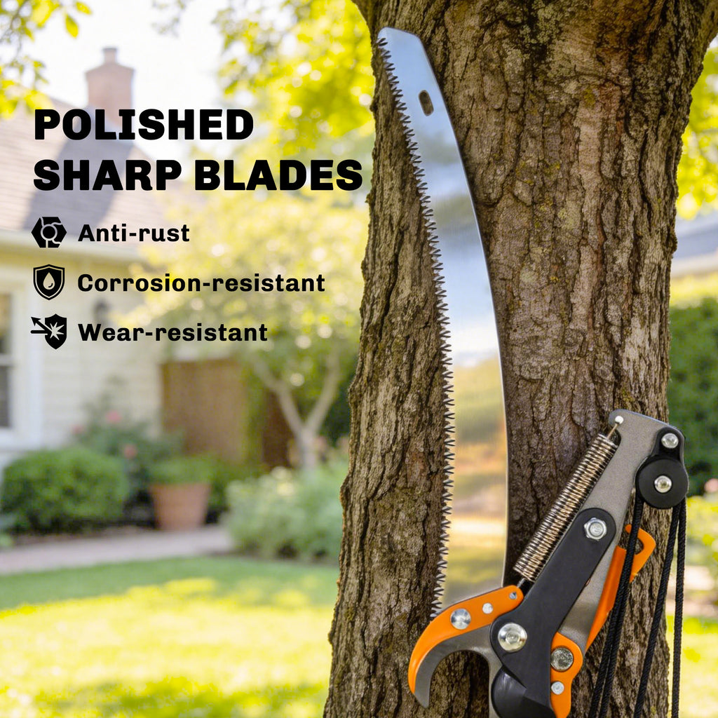 2-In-1 Manual Pole Saw, Hand Pruning Saw, Secateurs with Safety Lock, 6.5ft Aluminium Telescopic Pole Pruner