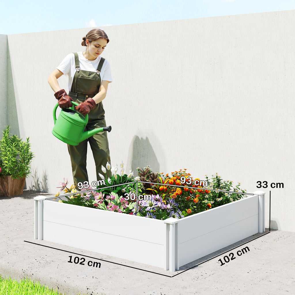 Vinyl Raised Garden Bed Kit, 3 x 3 x 1ft Modular Elevated Garden Box with Slotting Legs and Open Bottom, White