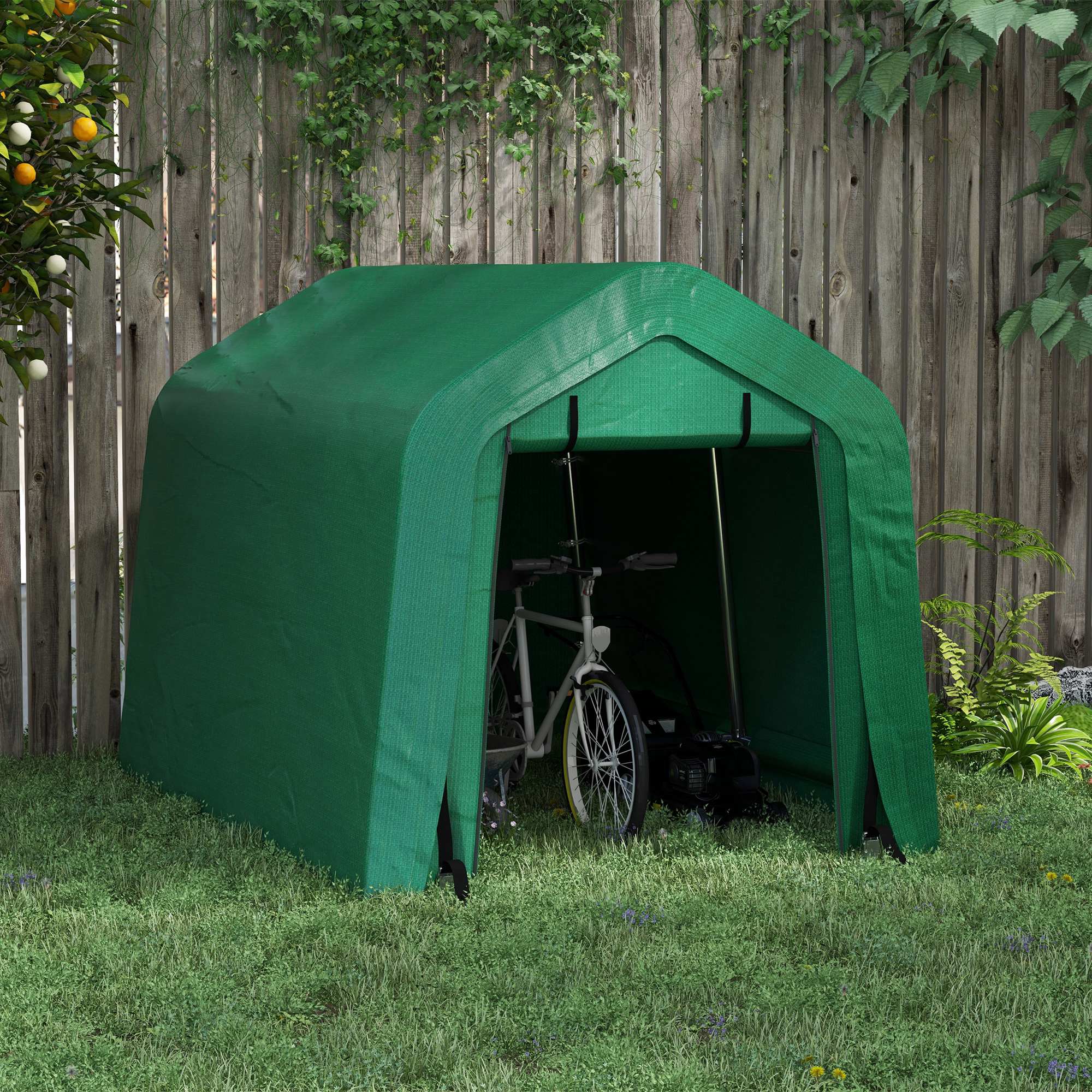 8' x 6' Carport with Sidewalls and Roll-up Door, Outdoor Storage Shelter for Motorcycle and Car, Green