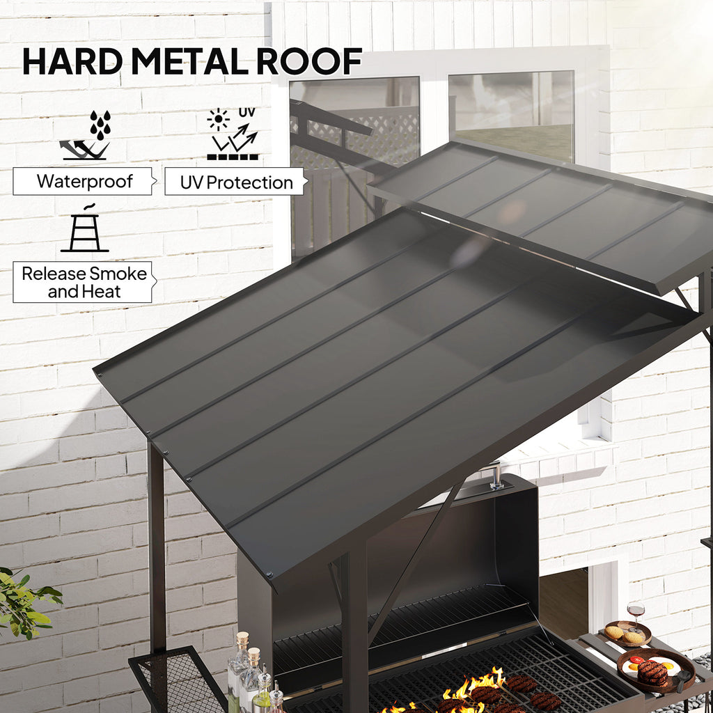 8 x 5ft Hardtop Grill Gazebo with Double Metal Roof, 2 Side Shelves and 10 Hooks for Patio Backyard Lawn Deck