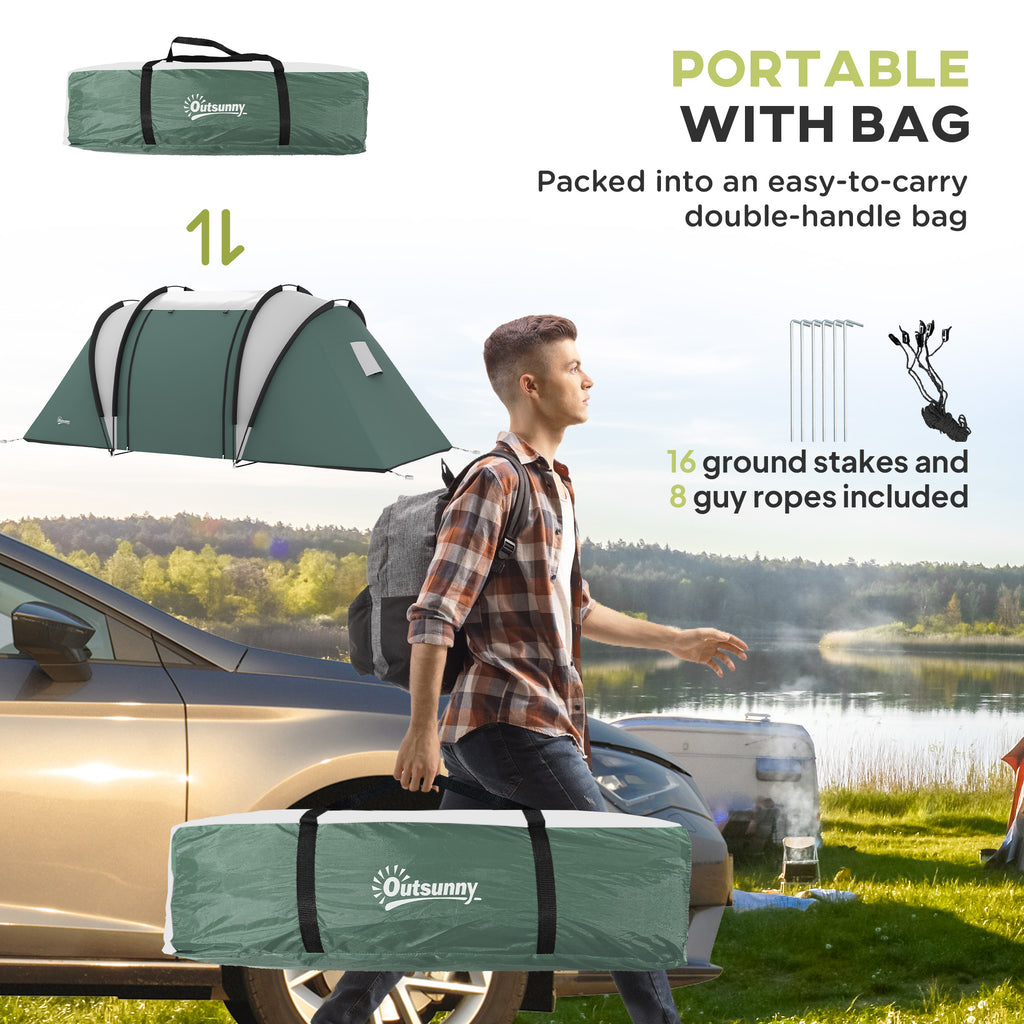 Camping Tent with 2 Bedrooms and Living Area, 3000mm Waterproof Family Tent, for Fishing Hiking Festival, Army Green