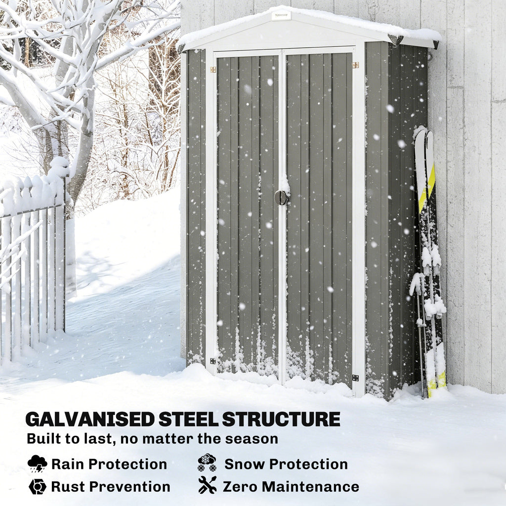 Outdoor Storage Shed Apex Roof Metal Garden Shed with Shelf for Backyard, Light Grey