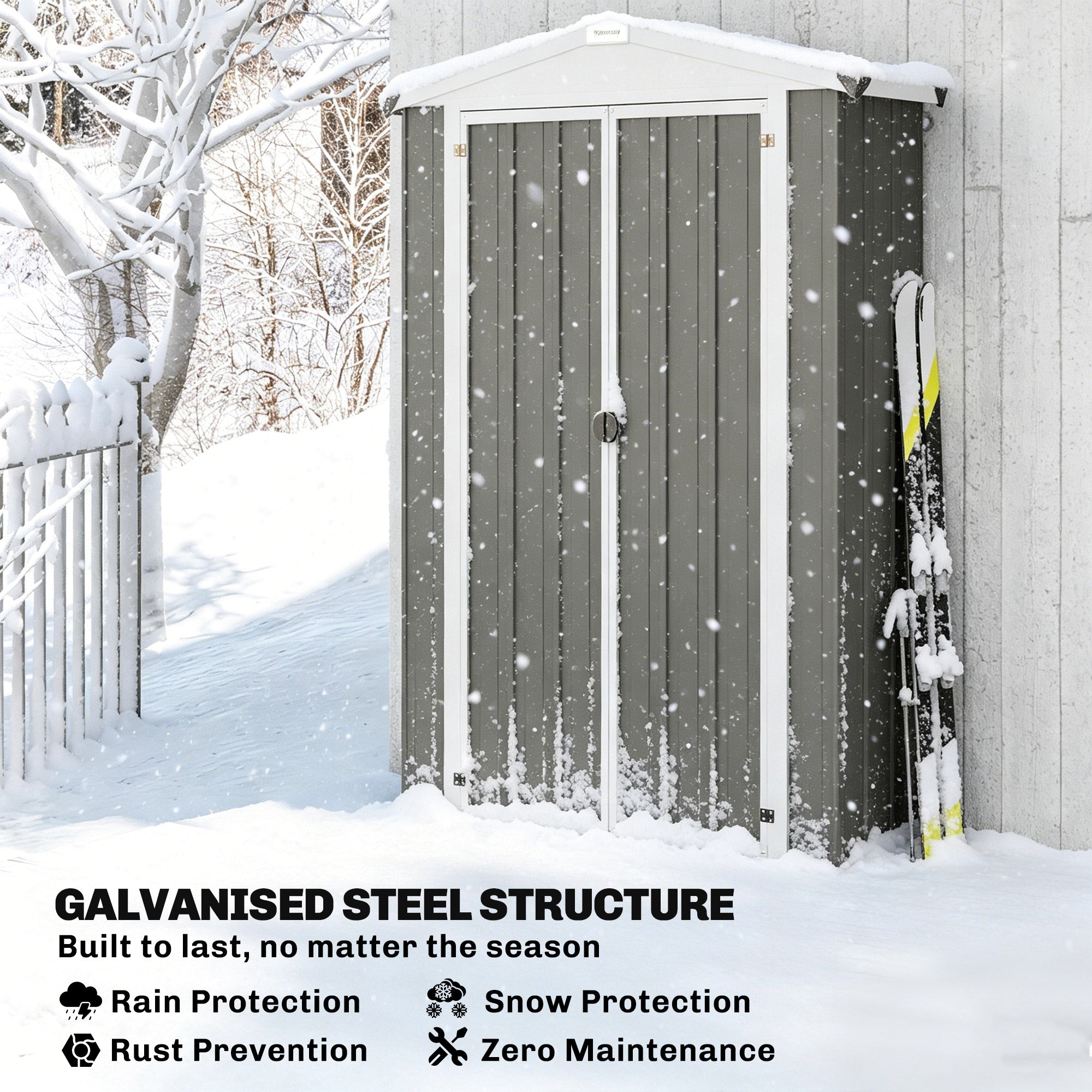 Outdoor Storage Shed Apex Roof Metal Garden Shed with Shelf for Backyard, Light Grey