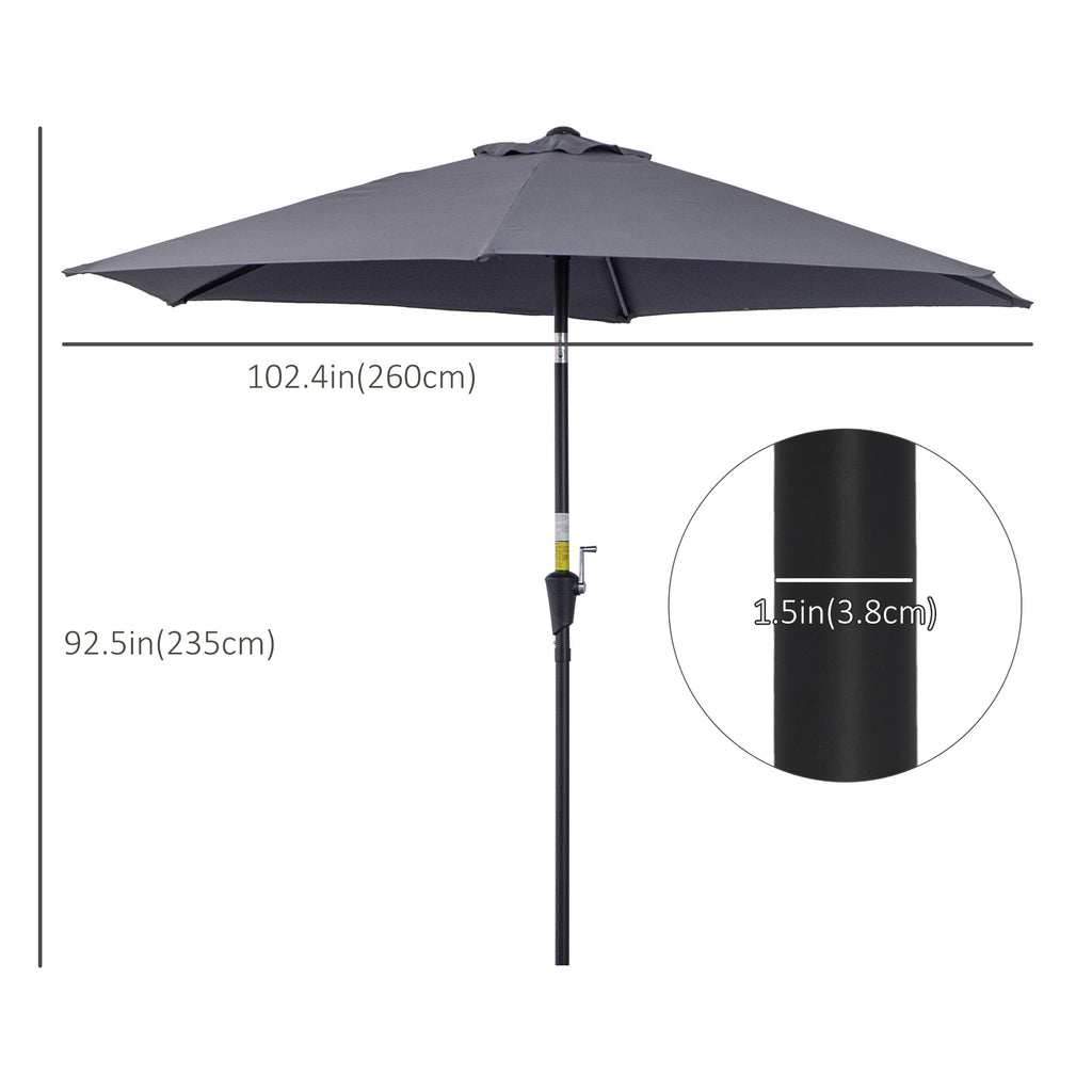 8.5FT Patio Umbrella, Round Garden Parasol with 6 Ribs, Market Sunshade Tilt Canopy w/ Crank Handle for Outdoor, Grey