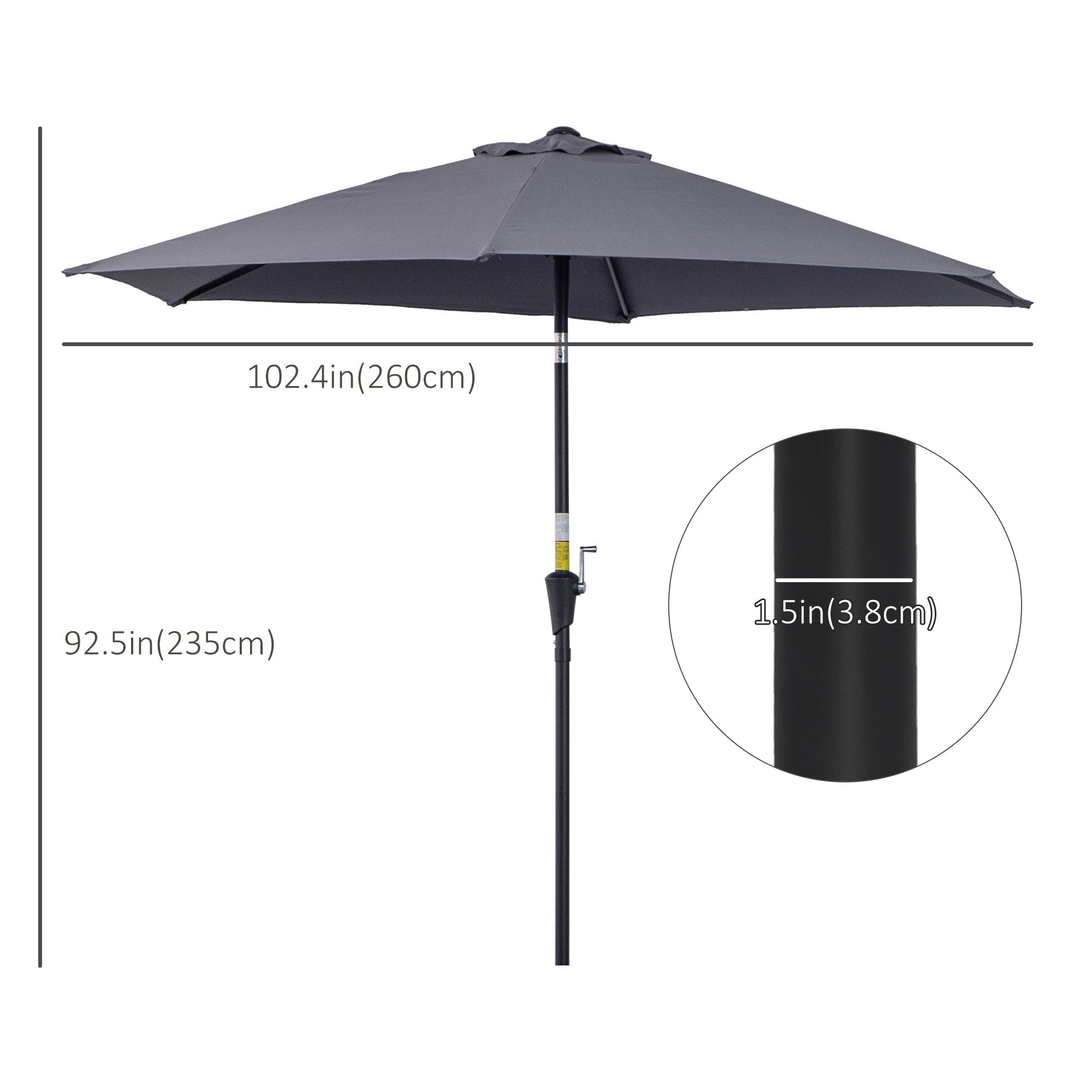 8.5FT Patio Umbrella, Round Garden Parasol with 6 Ribs, Market Sunshade Tilt Canopy w/ Crank Handle for Outdoor, Grey
