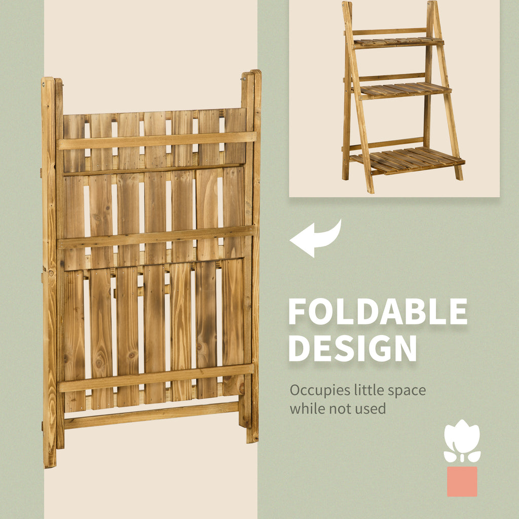 Outdoor Plant Stand, Foldable Flower Stand 3-Tier Wooden Plant Shelf for Garden Indoor Outdoor, 24" x 14" x 37"