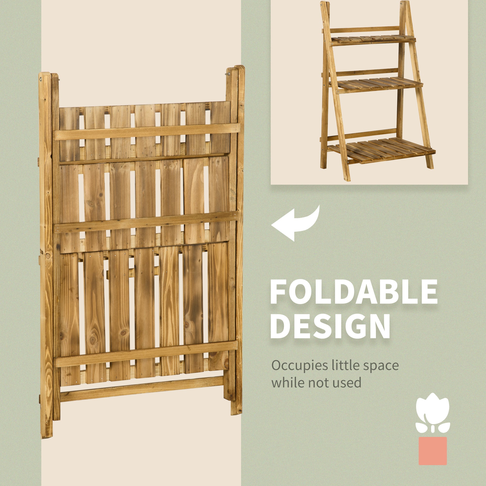 Outdoor Plant Stand, Foldable Flower Stand 3-Tier Wooden Plant Shelf for Garden Indoor Outdoor, 24" x 14" x 37"