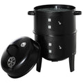 3-in-1 Vertical Charcoal BBQ Smoker, 16" Round Barbecue Grill with 2 Cooking Areas and Thermometer, Black