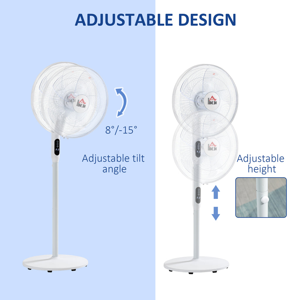 Floor Standing Fan with Remote Control, Oscillating, LED Screen, Stand Up Cooling Fan, Tall Pedestal Electric Fan for Home Bedroom, White