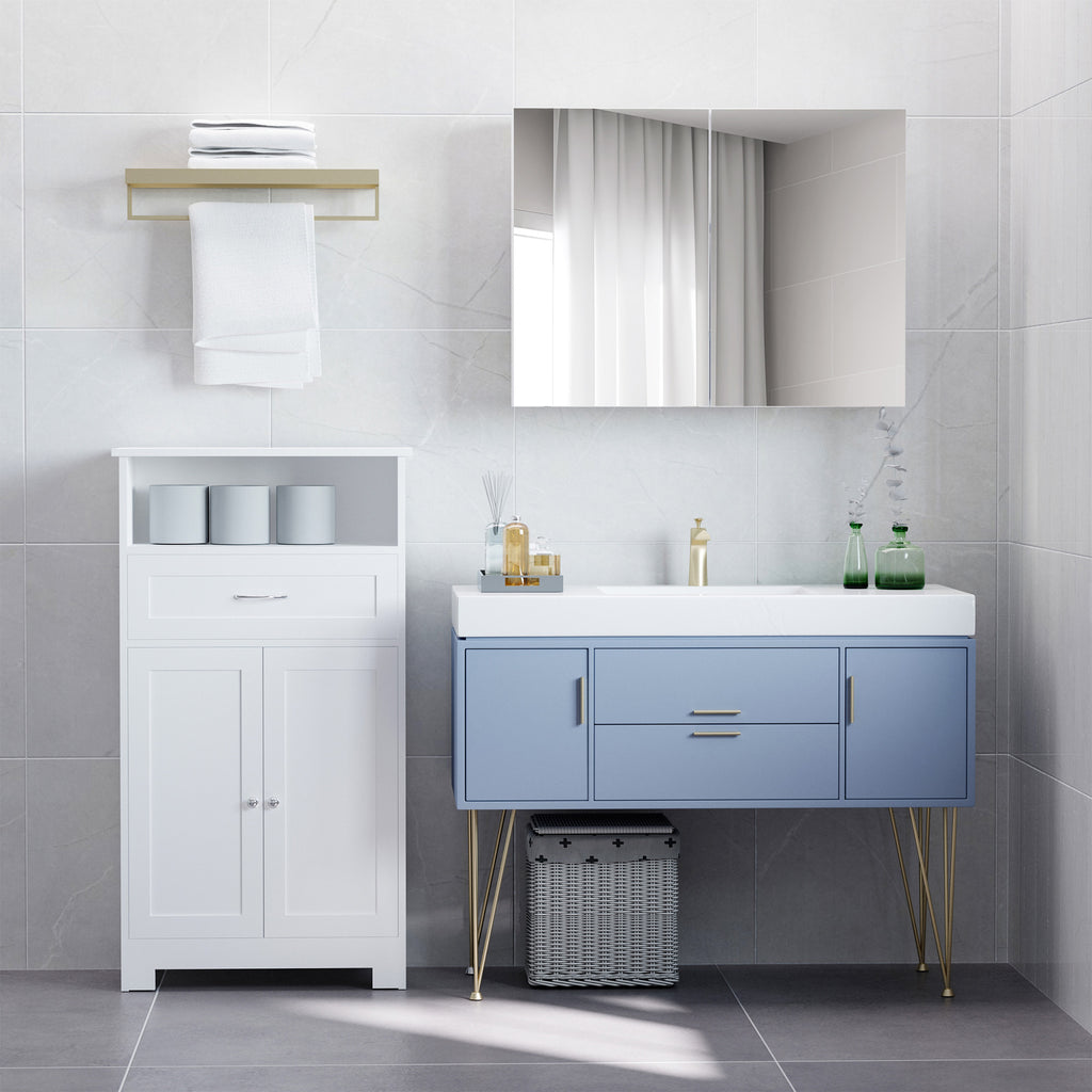 Bathroom Mirror Cabinet, Wall-Mounted Storage Organizer with Double Doors, Adjustable Shelf, White