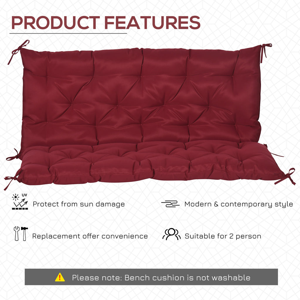 2 Seater Garden Bench Cushion, Soft Thick Outdoor Non-Slip 2 Seater Soft Pad With Backrest for Garden Patio, 47" x 43" x 5", Wine Red